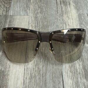 GUCCI Rimless Shield Sunglasses GG 1819/S Studded Top Bar Gradient Lenses 71-10